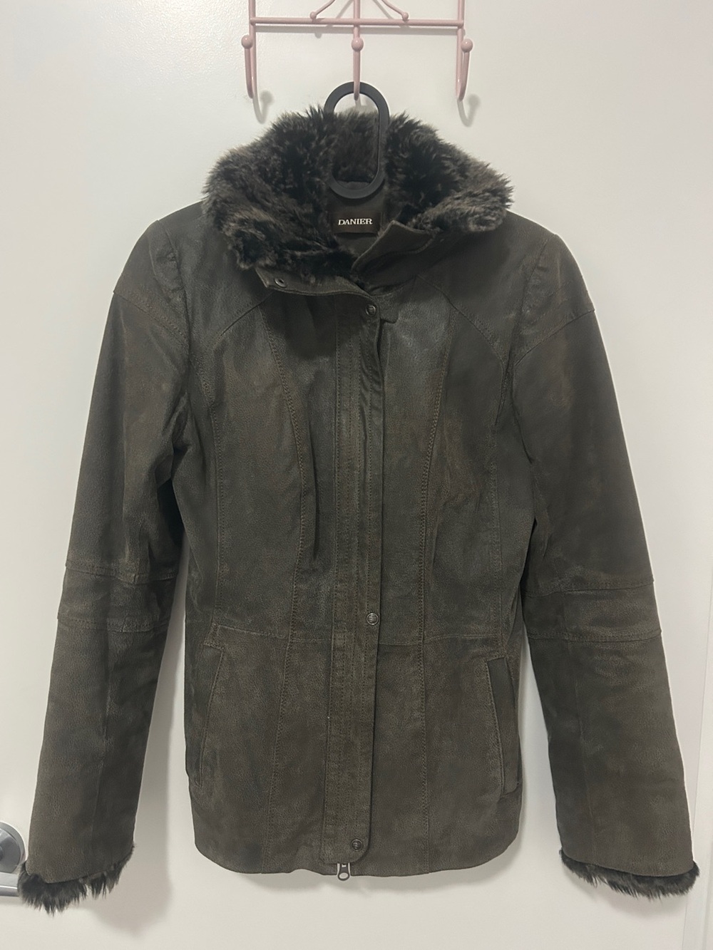 Danier Brown Suede Insulated Coat XS/2XS Faux Fur Boho Whimsigoth Indie Sleevele